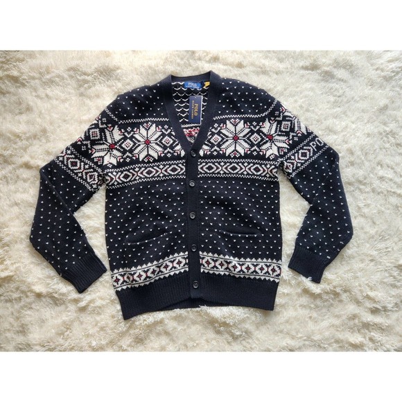 NWT Polo Ralph Lauren Men’s Cotton Cashmere Snowflake Cardigan Size XXL Black